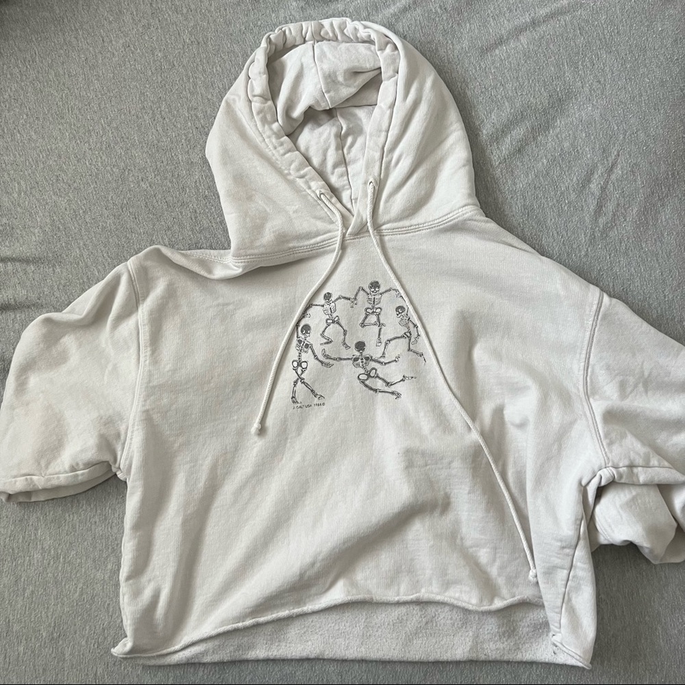 John Galt White Cropped Skeleton Hoodie
